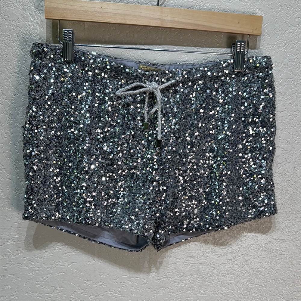 Cecico L Silver Sequin Women's Elastic Tie Waist Bling Shorts
